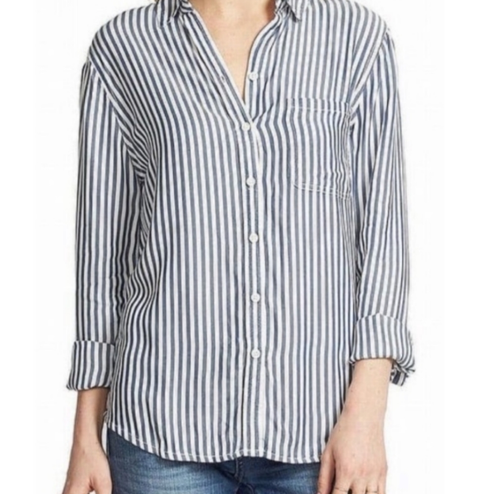 Beach Lunch Lounge Blue Striped Blouse - Picture 1 of 7